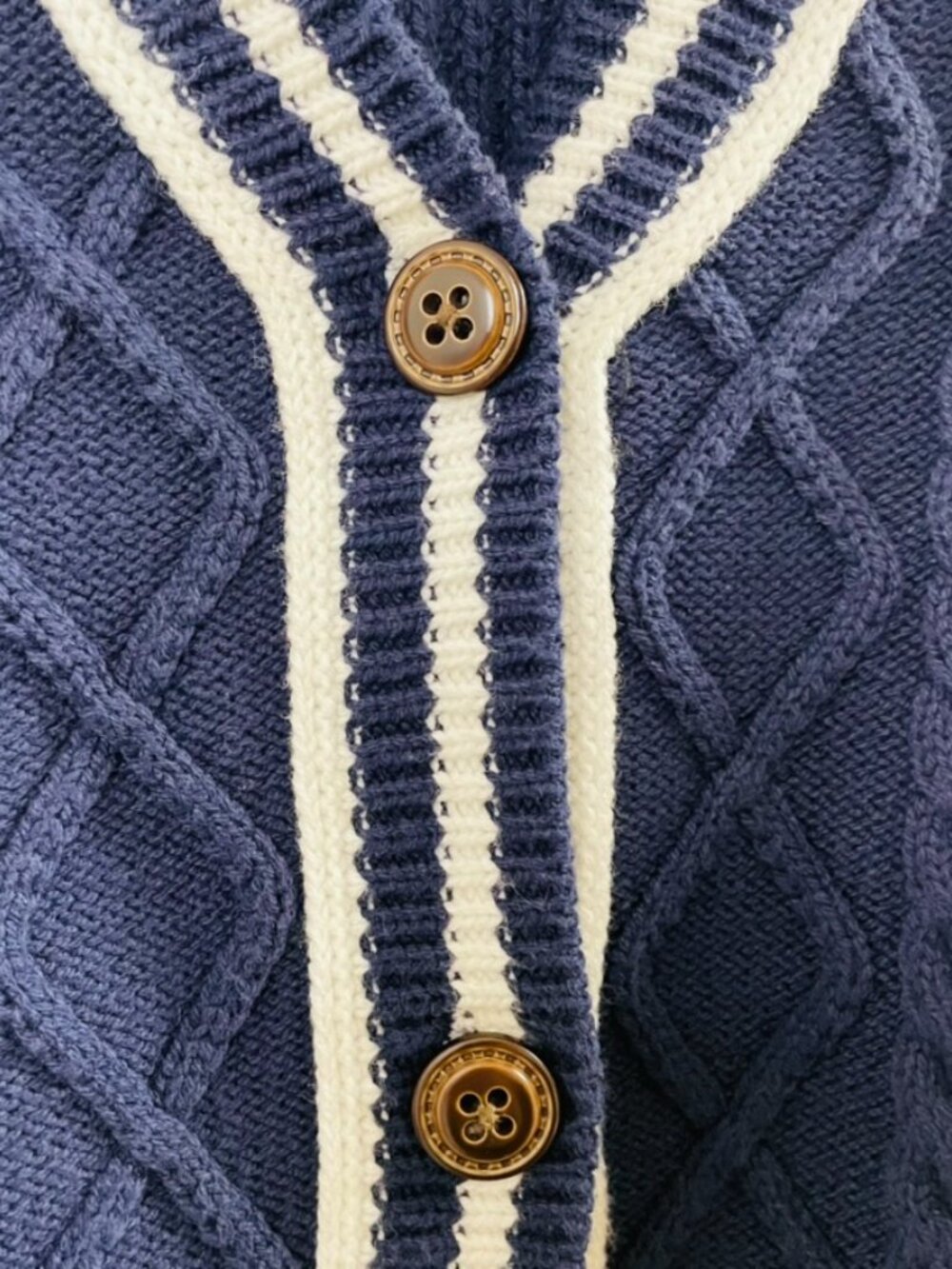 SO® Blue and White Cableknit Button Up Sweater Vest | Small - Picture 4 of 7